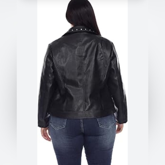White Mark Black Faux Leather Studded Biker Waist Jacket Silver Accents … - Picture 6 of 16